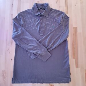 Travis Mathew Mens Polo Long Sleeve Shirt XL Olive/Grey White Argyle Golf Pima